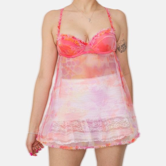 MULTICOLOR RAINBOW MESH SHEER BABYDOLL TOP - Picture 2 of 2